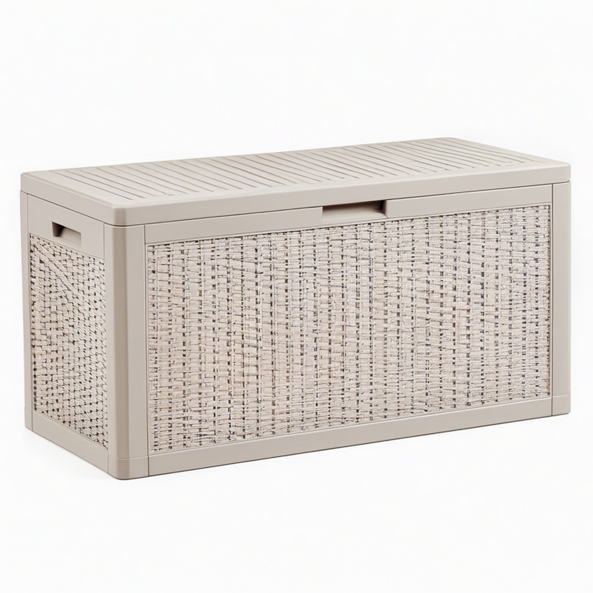 Coffre de rangement extérieur 120 x 60 x 60 cm en résine beige avec couvercle