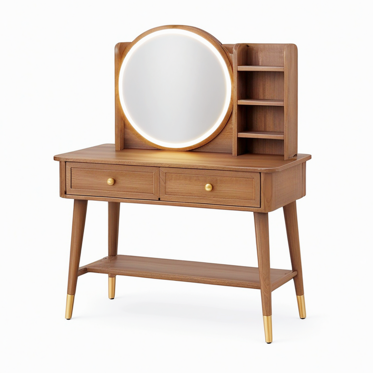 Coiffeuse 100 x 45 x 150 cm en bois marron avec miroir lumineux et rangement