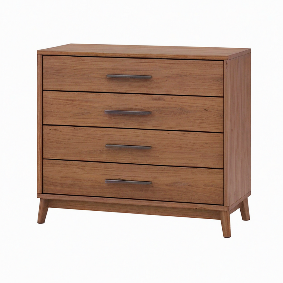 Commode 90 x 45 x 95 cm en panneaux effet noyer avec 4 tiroirs style moderne