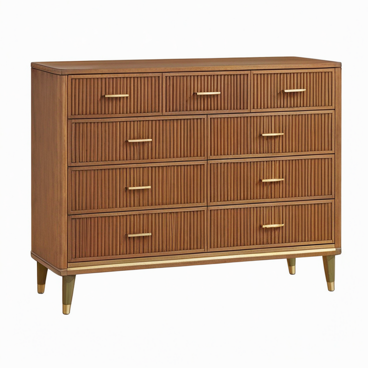 Commode 150 x 45 x 110 cm en bois marron à 9 tiroirs style rétro