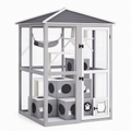 Enclos extérieur pour chat 180 x 100 x 180 cm en bois gris avec grillage et espaces de repos