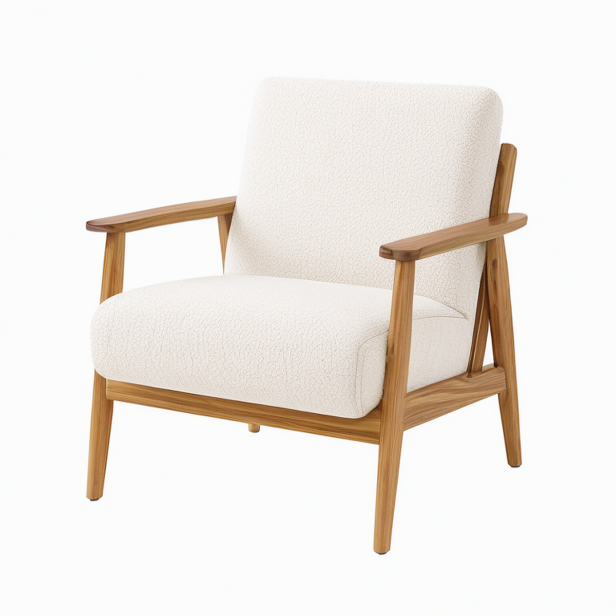 Fauteuil 72 x 75 x 90 cm en tissu bouclette écru et bois style scandinave