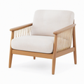 Fauteuil 75 x 80 x 85 cm en bois marron et tissu beige avec accoudoirs tressés