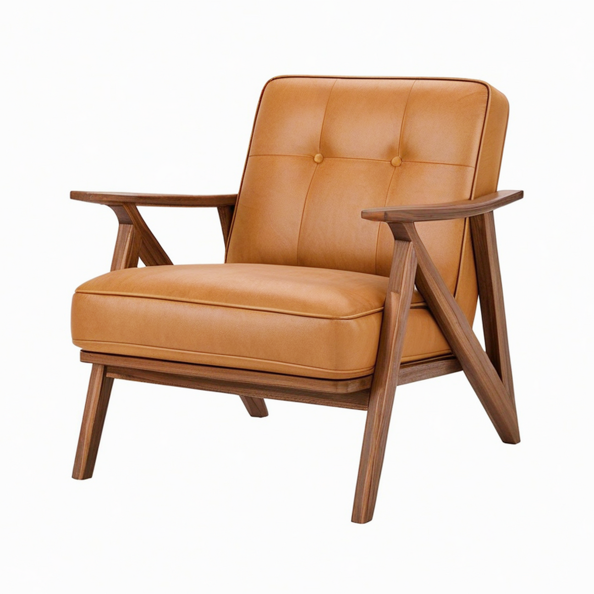 Fauteuil 75 x 80 x 85 cm en bois et revêtement aspect cuir cognac style vintage avec accoudoirs