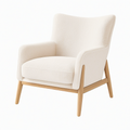 Fauteuil 75 x 80 x 95 cm en tissu bouclette écru et bois pour salon style scandinave