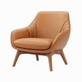 Fauteuil 75 x 80 x 90 cm en similicuir camel avec pieds en bois style rétro
