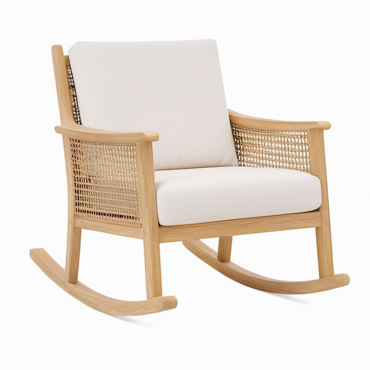 Fauteuil à bascule 70 x 95 x 100 cm en bois naturel beige avec cannage style bohème