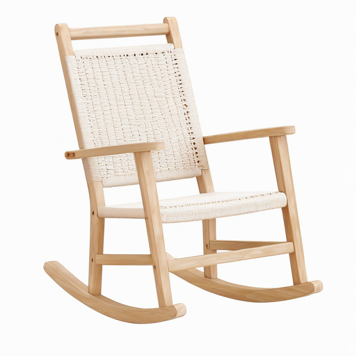 Chaise à bascule 67 x 90 x 100 cm en bois naturel et corde tressée style bohème