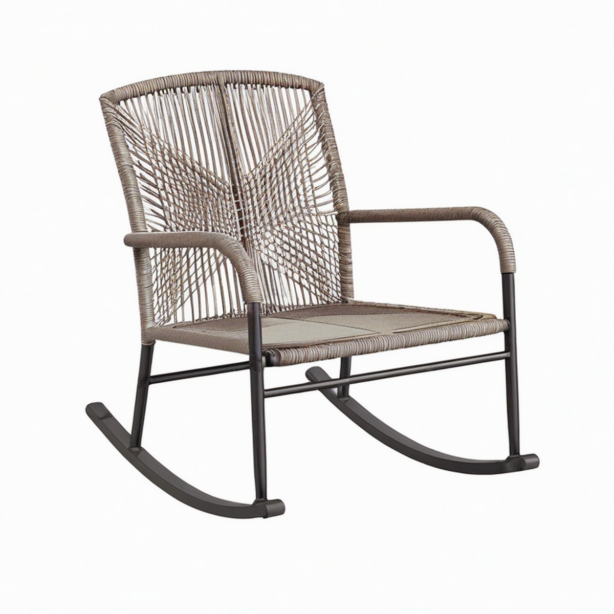 Fauteuil à bascule 85 cm métal et fibres tressées taupe noir pour intérieur style contemporain